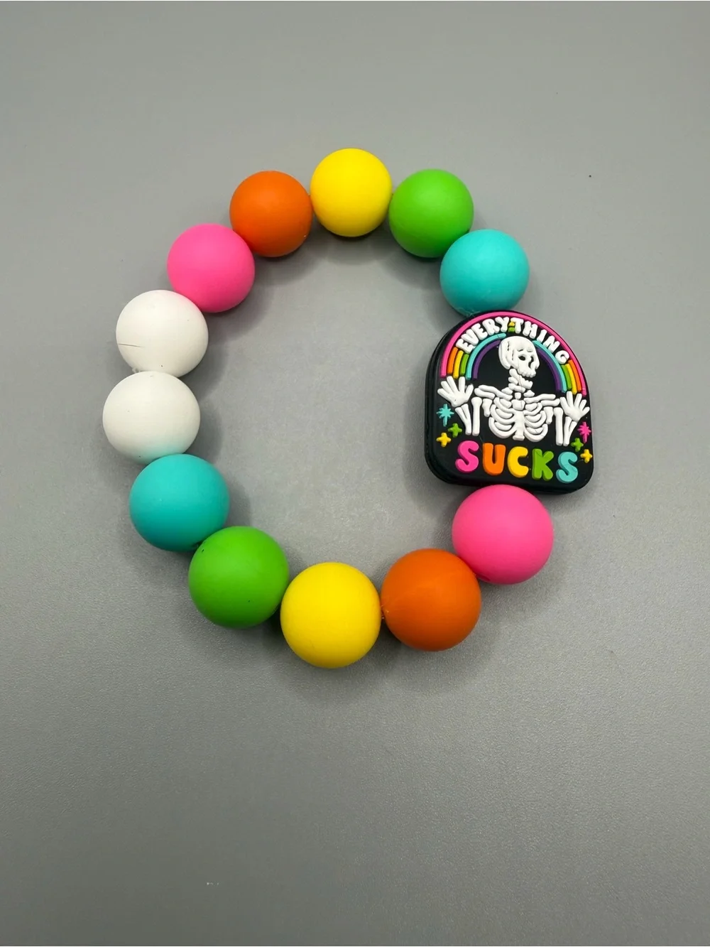 Colorful Beaded Silicone Keychain Bracelet - Handmade #K0332C